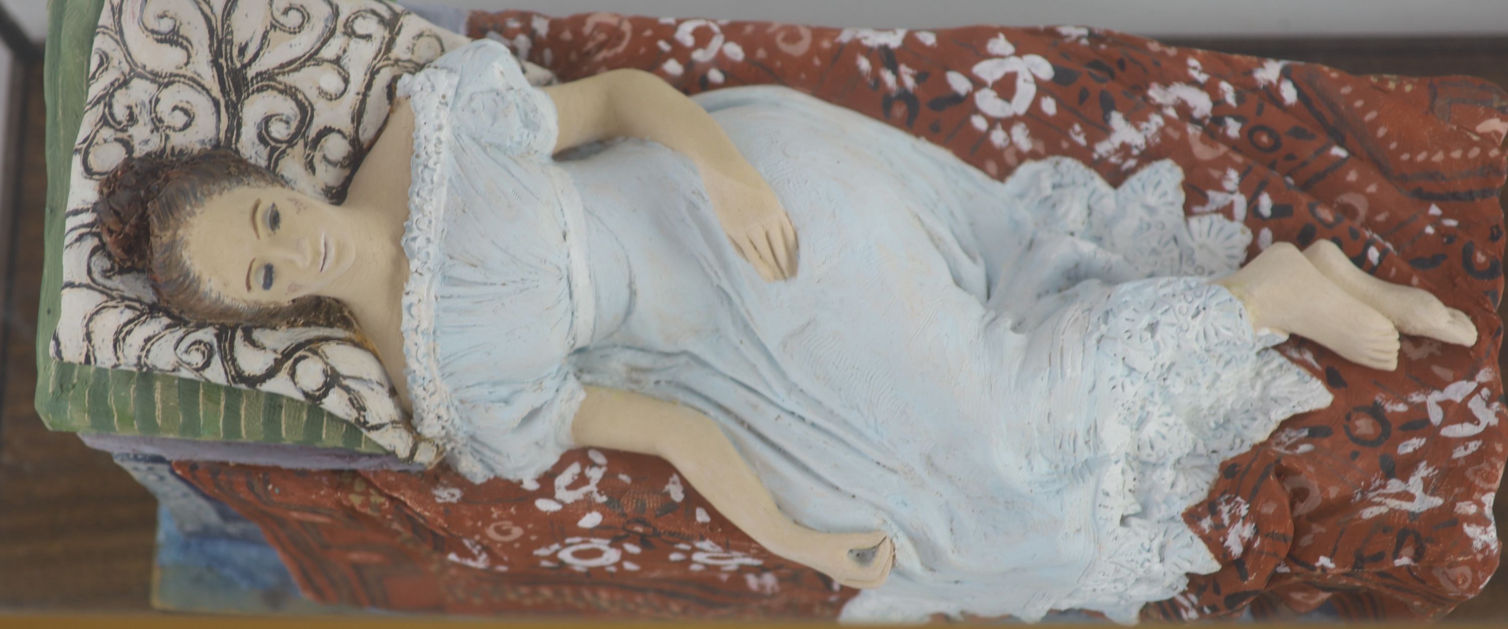 Quentin Bell (1910-1996), painted terracotta figure 'Sleeping Beauty', 45.5 cm long, 23 cm high, 19.5 cm wide, Housed in a glazed case